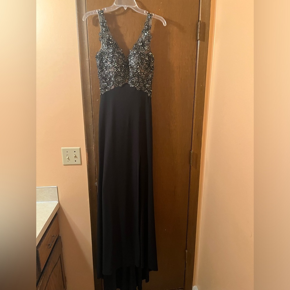 Tony Bowls Le Gala black floral embroidered embellished gown